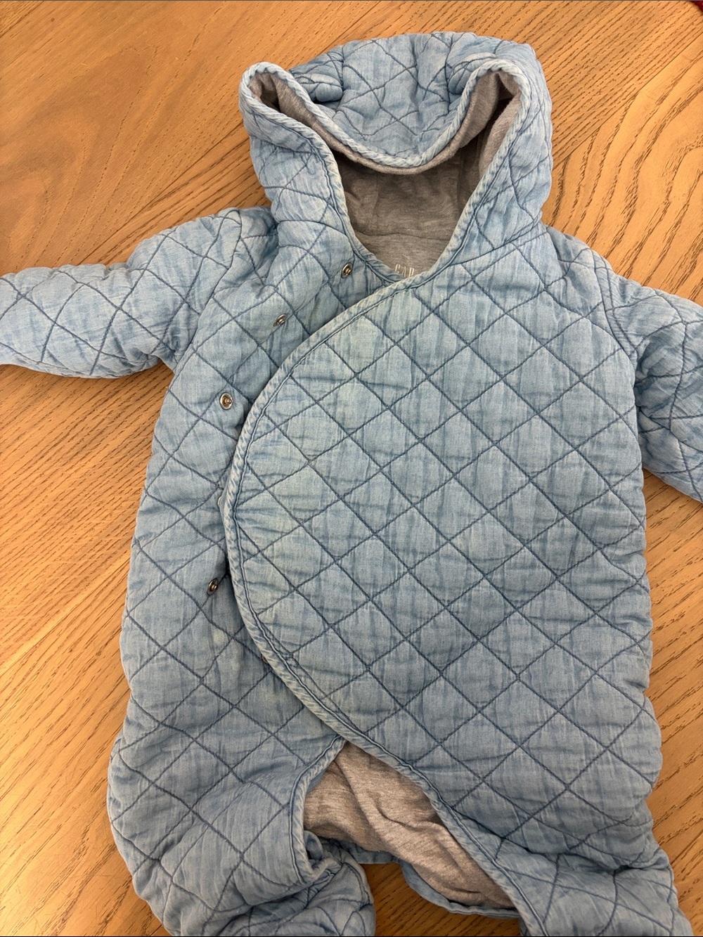 Gap 6-12 Months Baby Quilted Hooded Snowsuit - Light Blue